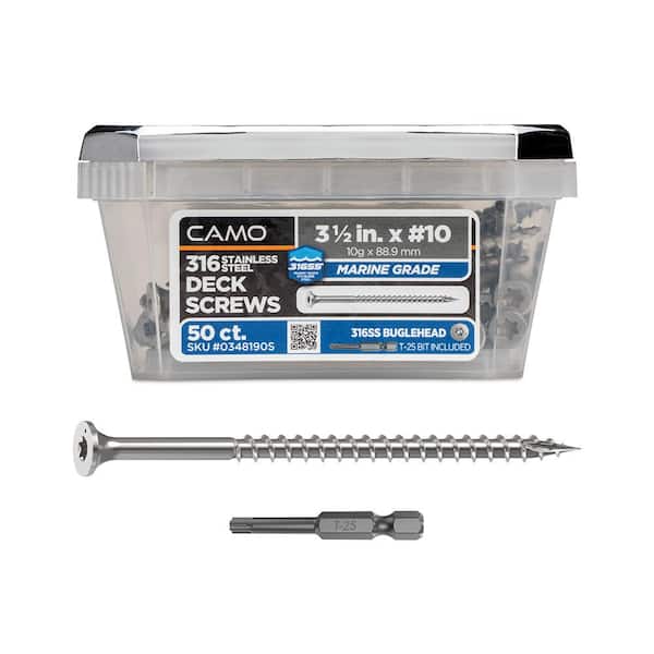 CAMO 3-1/2 in. #10 316 Stainless Steel Premium Star Drive Bugle-Head Deck Screws (50-Count)