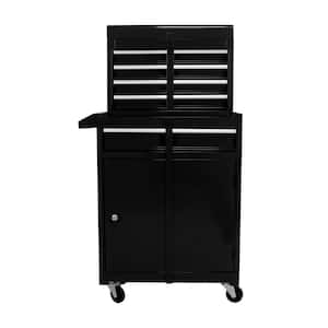 5-Tier Metal 4-Wheeled Cart in Black with Bottom Cabinet and Adjustable Shelf
