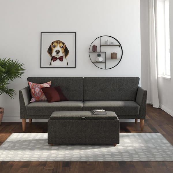 Novogratz Regal Gray Linen Futon Sleeper