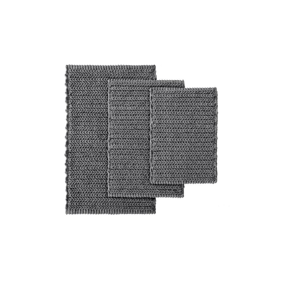 Charcoal Cotton Chenille Chain Stitch Bath Rug 17"x24"