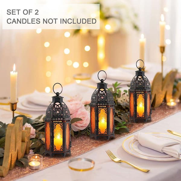 MOEPISY (Set of 2) 11 in. H Amber Metal and Glass Moroccan