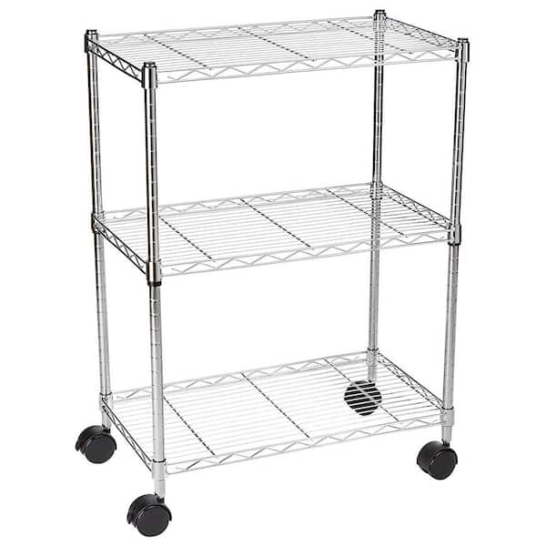 Unbranded Chrome 3-Tier Rolling Metal Storage Shelving Unit (23.2 in. W x 32.8 in. H x 13.4 in. D)