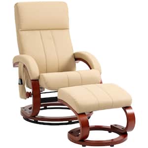 Beige PU Leather 10 Vibration Points and 5 Massage Mode Electric Reclining Massage Chair with Ottoman
