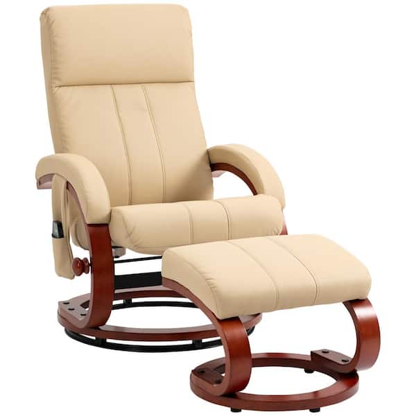 Beige PU Leather 10 Vibration Points and 5 Massage Mode Electric Reclining Massage Chair with Ottoman