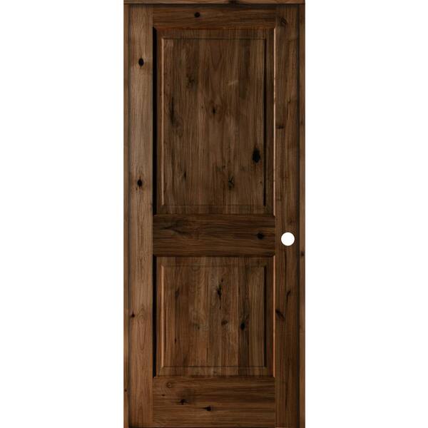 Krosswood Doors 32 in. x 80 in. Rustic Knotty Alder 2-Panel Left Handed Provincial Stain Wood Single Prehung Interior Door