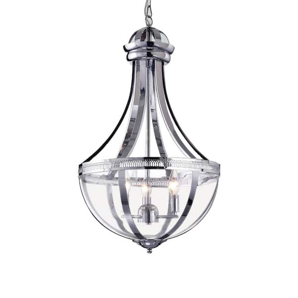 Warehouse of Tiffany Ariadna 19 in. 3-Light Indoor Chrome Pendant Lamp with Light Kit