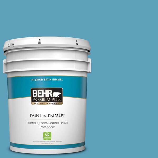 BEHR PREMIUM PLUS 5 gal. #540D-5 Tropical Splash Satin Enamel Low Odor Interior Paint & Primer