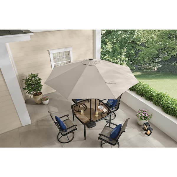 9 ft. Aluminum Market Crank and Auto-Tilt Patio Umbrella in Putty Beige