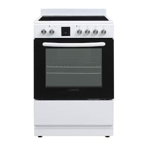 24 in. Electric Cooking Range Freestanding 4-Ceramic Burner Convection Oven plus Air Fryer in White with 5-Oven Function