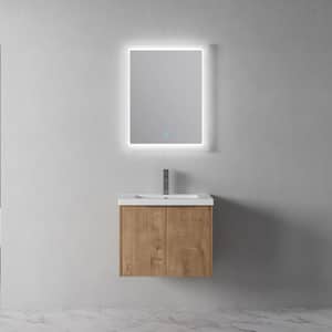FINE 23.6 in. W x 18.1 in. D x 19.8 in. H Single Sink Wall Mount Bath Vanity in Light Oak with White Acrylic Top Sink