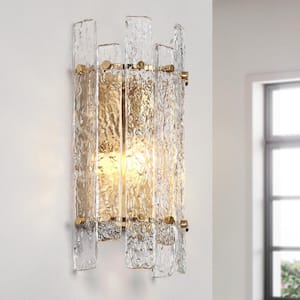 Chanmoliria 5.9 in. 1-Light Plating Brass Wall Sconce with Handmade Rectangle Glacial Glass