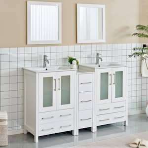 Brescia 60 in. W x 18.1 in. D x 35.8 in. H Double Basin Bathroom Vanity in White with Top in White Ceramic and Mirror