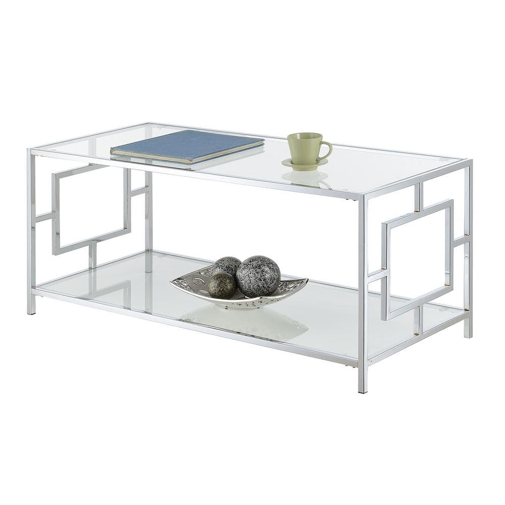 Town Square Chrome and Glass Coffee Table with Two Shelves