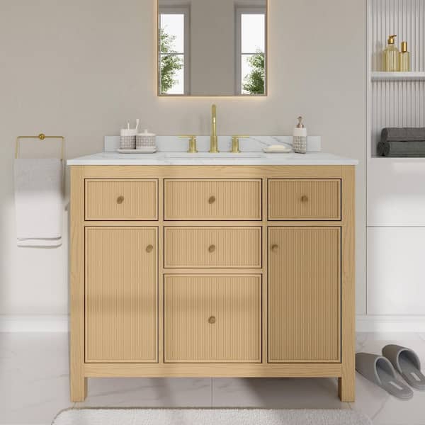 Pendry 42 in. Single Freestanding Tanned Oak Bath Vanity with Giotto Quartz Top Assembled