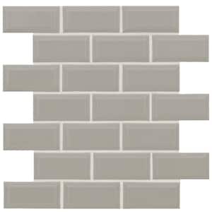 Gray Beveled 11.89 in. x 11.97 in. Glossy Porcelain Mosaic Wall Tile (14.85 sq. ft./case)