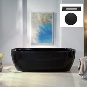 72 in. x 35.375 in. Soaking Bathtub with Center Drain in Black with Matte Black Trim