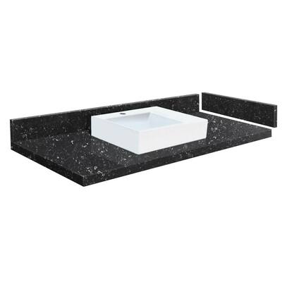 54.75 in. W x 22.25 in. D Quartz Vessel Vanity Top in Interlude with Single Hole White Basin