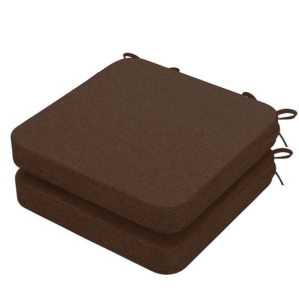 AAAAAcessories 16 in. x 16 in. Indoor Round Square Corner Removable Non-slip Chair Cushion in Brown (2-Pack)