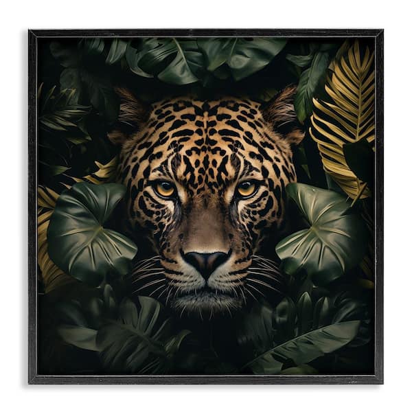 Leopard in Exotic Palms by Heidi Kuntz Black Framed Animal Giclee Art Print 24 in. x 24 in.