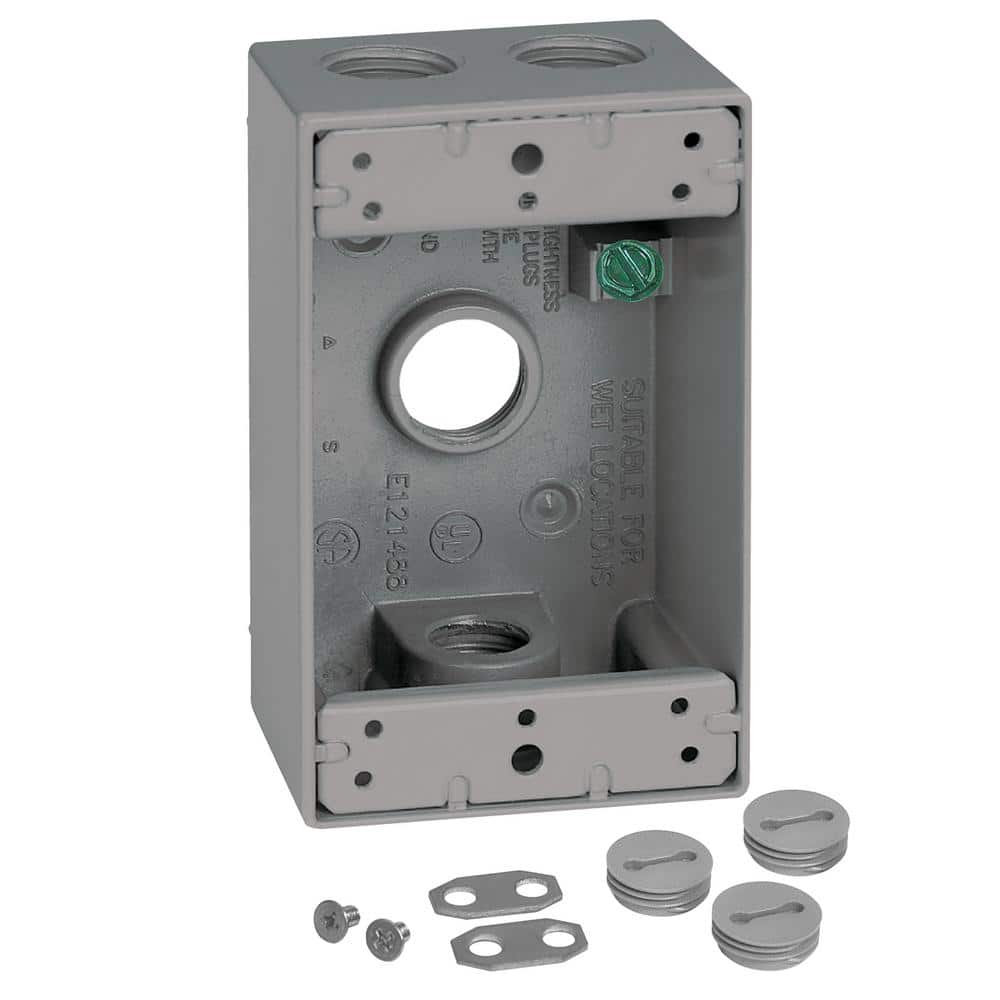 1-Gang Metal Weatherproof Electrical Outlet Box with (4) 1/2 inch Holes, Gr