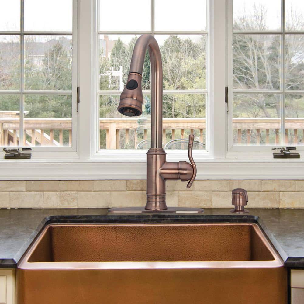 Antique Copper Pull Down Kitchen Faucet with Spray