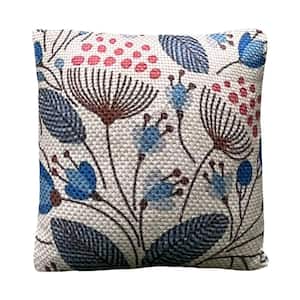 Blue Multi-Floral Digital Printed Acrylic Polyfill 20 in. x 20 in. Square Throw Pillow