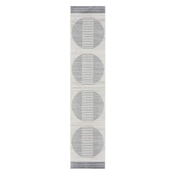 2 ft. x 12 ft. White Geometric Washable Runner Area Rug