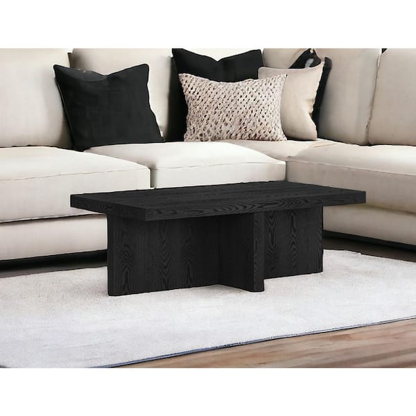 HomeRoots 44 in. Black Rectangle Wood Coffee Table