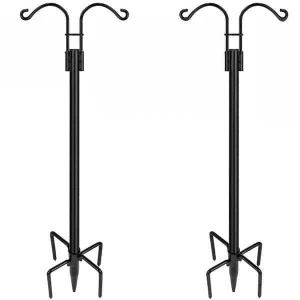 2-Count 108 in. Metal Double Shepherds Hooks, Heavy Duty Garden Pole, Garden Plant Hanger Stands with 5 Base Prongs