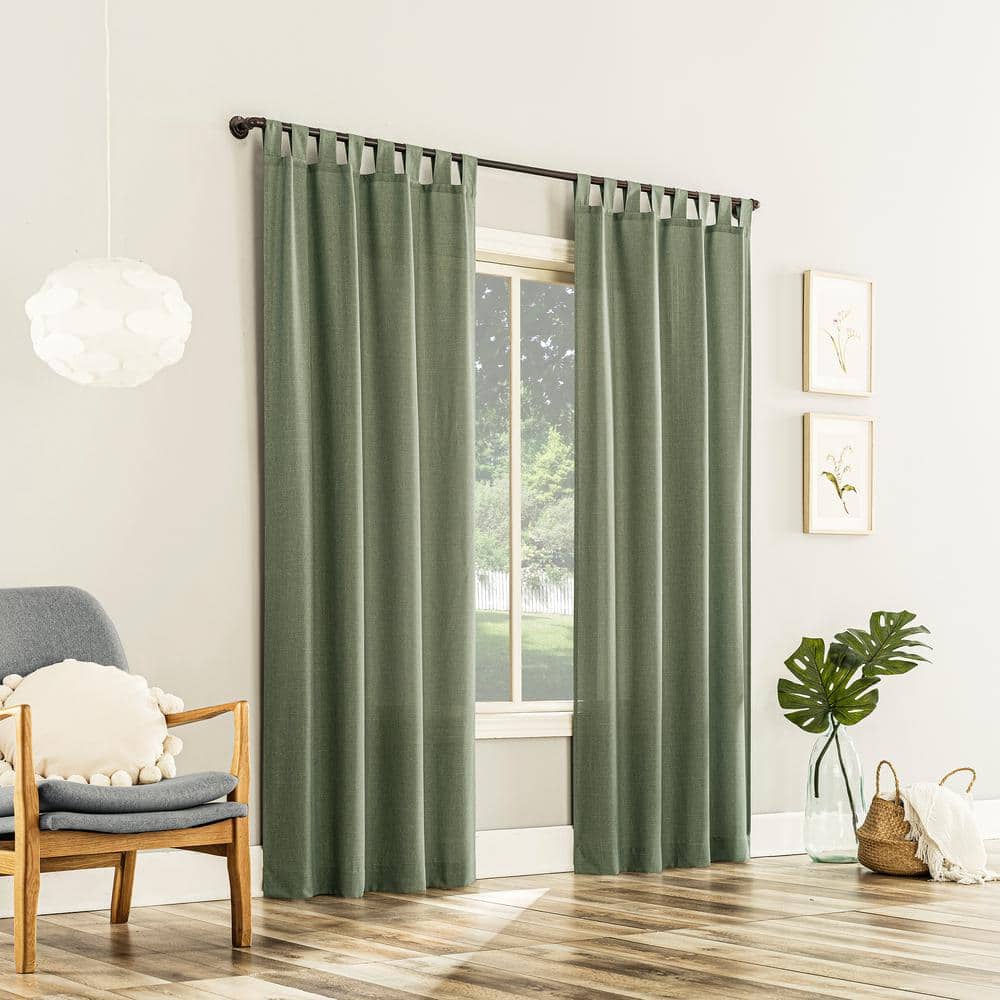 Moss Green Heathered Texture Tab Top Light-Filtering Curtain Panel, 40" x 95"