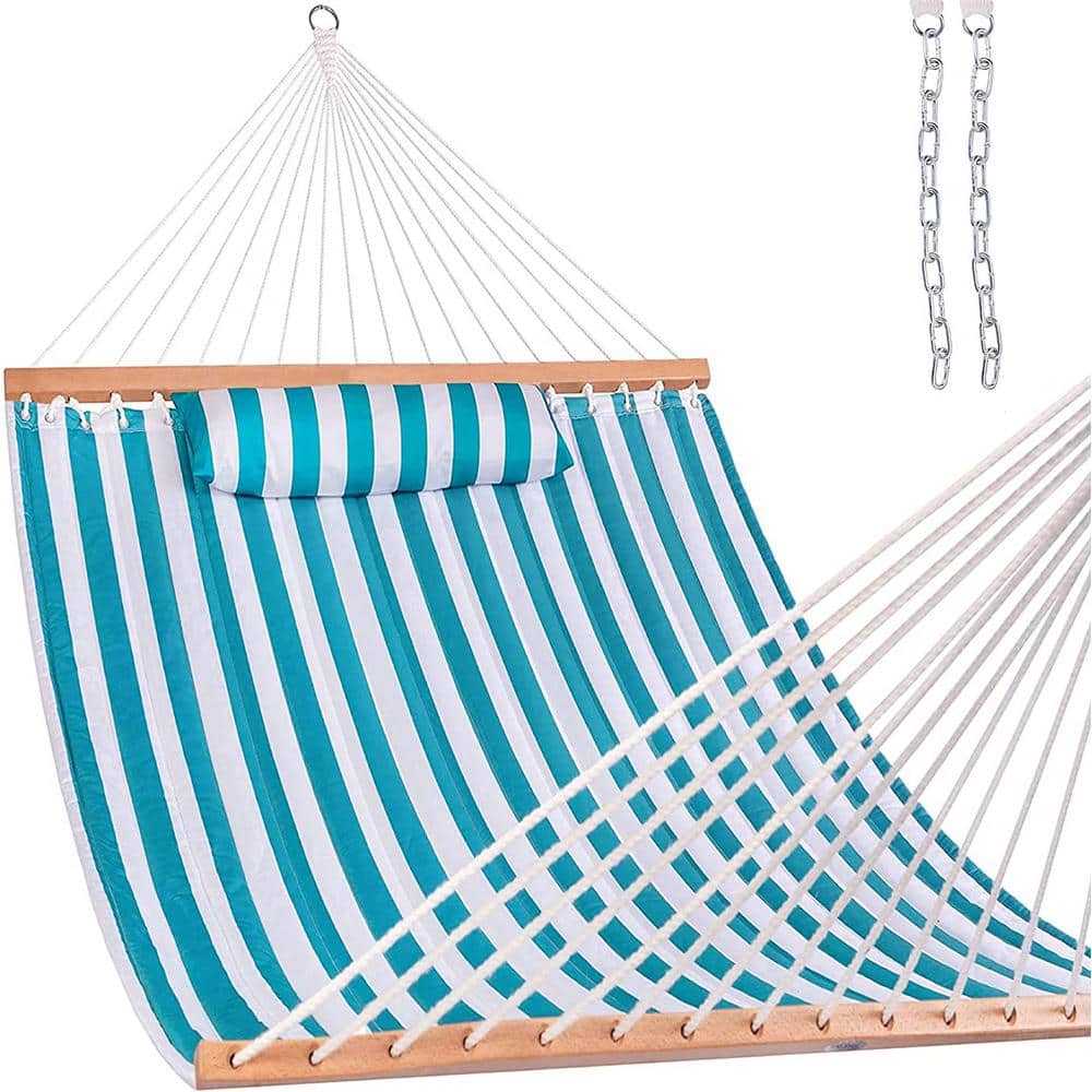 12 ft. Quilted Fabric Hammock with Pillow, Double 2 Person Hammock (Aqua Wh
