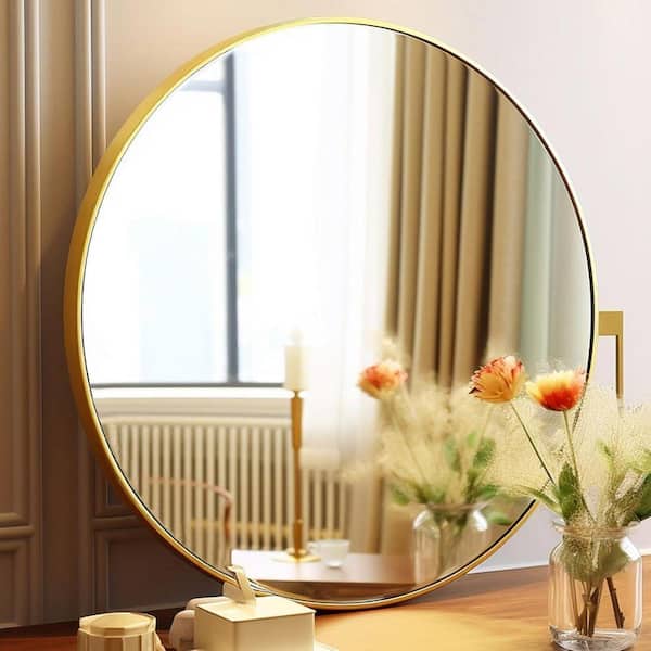 Gold 24 in W x 24 in. H Classical Circle Aluminum Alloy Framed Round Mirror for Vanity, Bathroom and Entryway