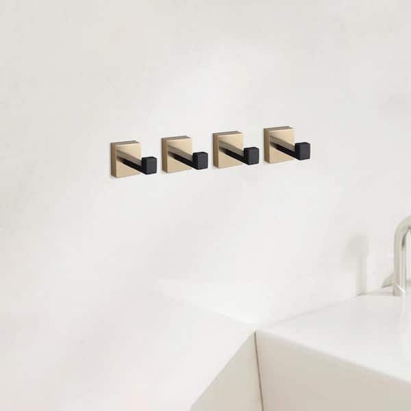 4-Pack J-Hook Wall-Mounted Stainless Steel Bathroom Robe/Towel Hook in Gold Plus Matte Black for Bathroom Kitchen