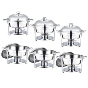 6-Pack 5 qt. Silver Gray Stainless Steel Chafing Dishes Buffet Set for Food Serving Warming