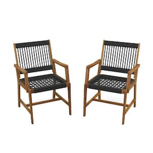 Set of 2 Patio Acacia Wood Dining Chairs with Armrests for Lawn Yard