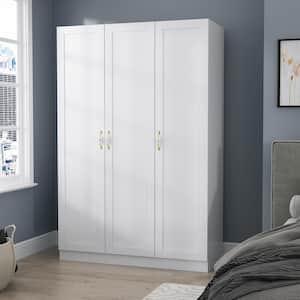 White 3-Doors Armoires Wardrobe with Hanging Rod and Storage Cubes 70.9 in. H x 47.2 in. W x 17.7 in. D