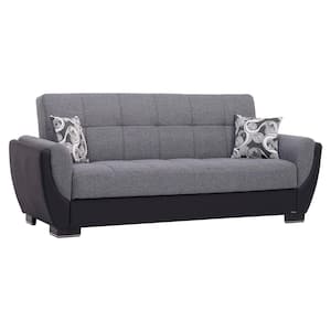 Basics Air Collection Convertible 87 in. Grey/Black Polyester 3-Seater Twin Sleeper Sofa Bed with Storage