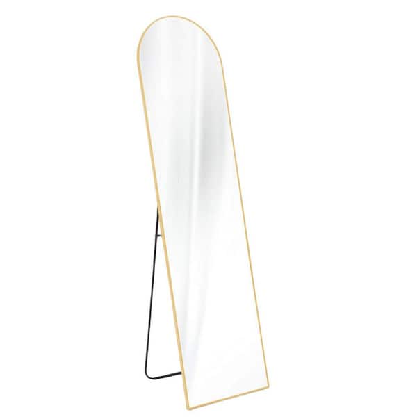 Tradrou Gold 21 in. W x 64 in. H Rectangle LED Glass Full-Length Framed Mirror