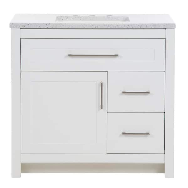 Clady 37 in. Single Sink White Bath Vanity with Silver Ash Cultured Marble Top (Assembled)
