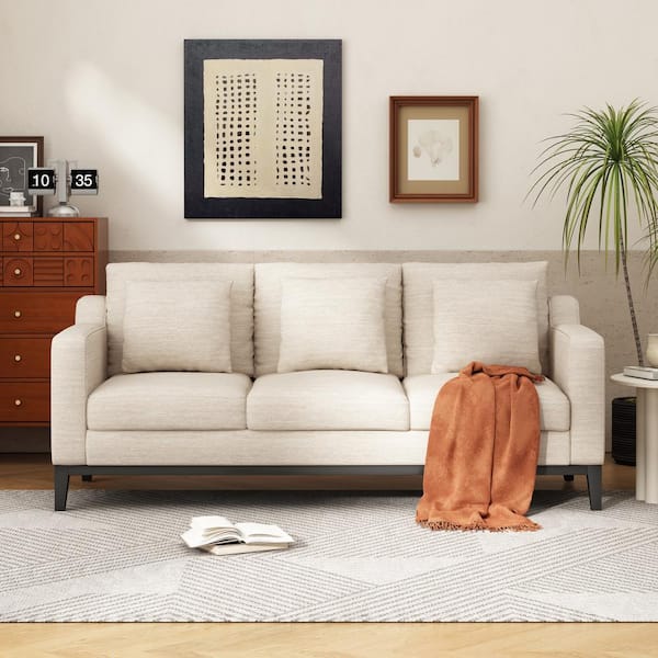 Noble House Ovando 80 in. Beige and Dark Walnut Polyester 3-Seats