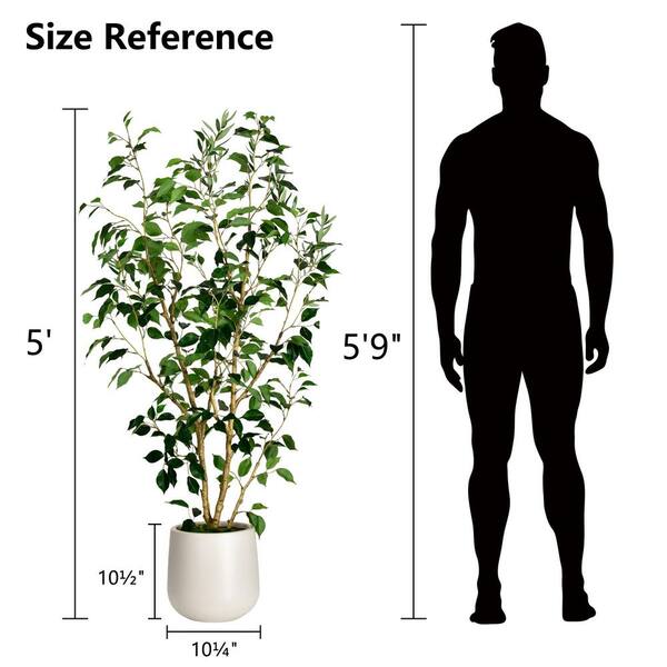 130cm Artificial Ficus Tree – White Edge Twist, Realistic House Plant By Leaf