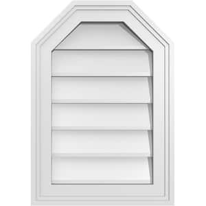14 in. x 20 in. Octagonal Top Surface Mount PVC Gable Vent: Decorative with Brickmould Frame