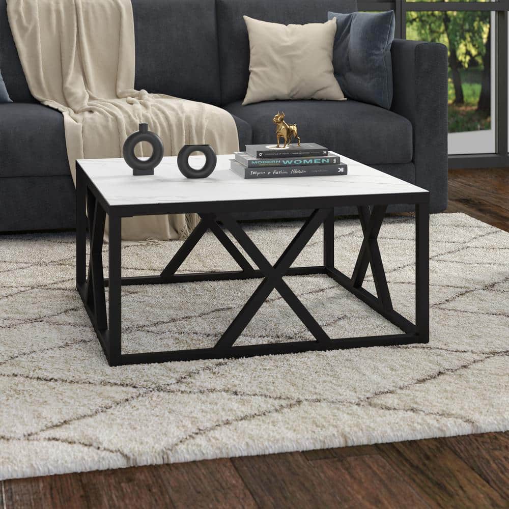 Jedrek 35'' Square Blackened Bronze Faux Marble Coffee Table