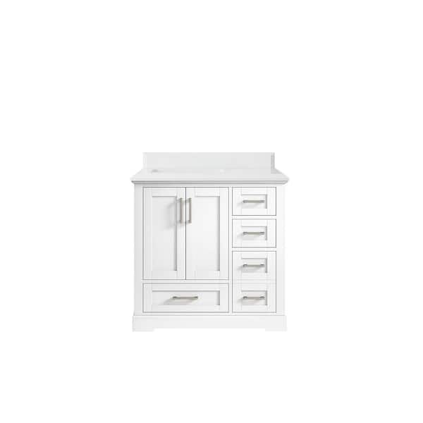 Willow Collections Boston 36 in. W x 22 in. D x 36 in. H Left Offset Sink Bath Vanity in White with 1.5 in. White Quartz Top