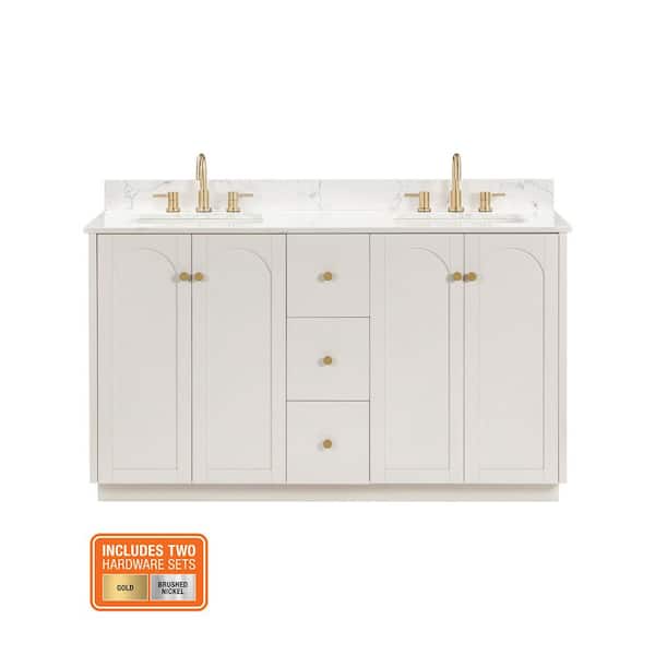 Anabelle 60 in. Double Sink Soft Grey Bath Vanity with Engineered Marble Carrara Marble Top (Assembled)