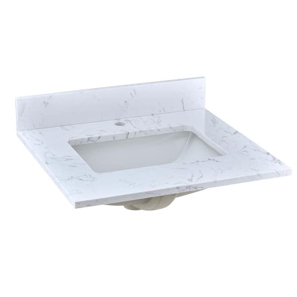 YASINU 24 in. W x 22 in. D Engineered Stone Composite Vanity Top in White with White Rectangular Single Sink