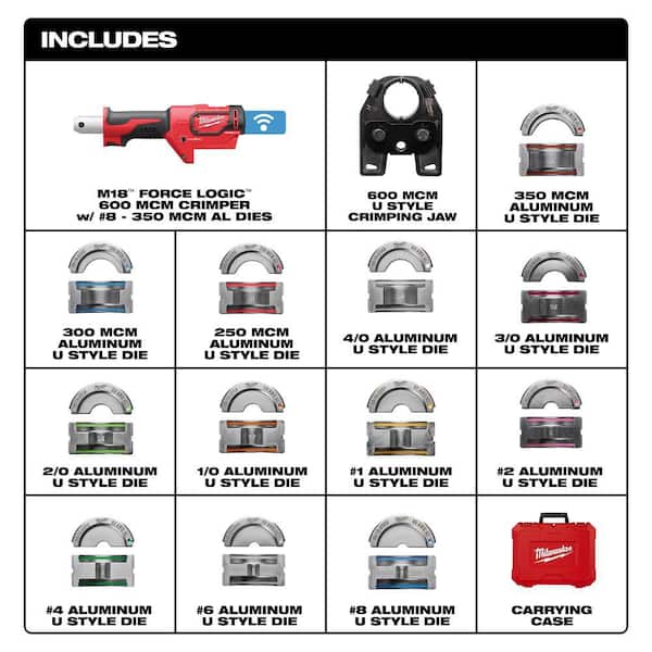 Milwaukee M18 18V Lithium-Ion Cordless FORCE LOGIC 600 MCM Crimper