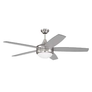 Phaze II 52 in. Indoor Brushed Nickel Finish Ceiling Fan, Integrated Single Light Kit & 4-Speed Wall Control Included