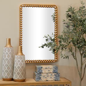 36 in. x 24 in. Rectangle Framed Gold Wall Mirror with Beaded Detailing