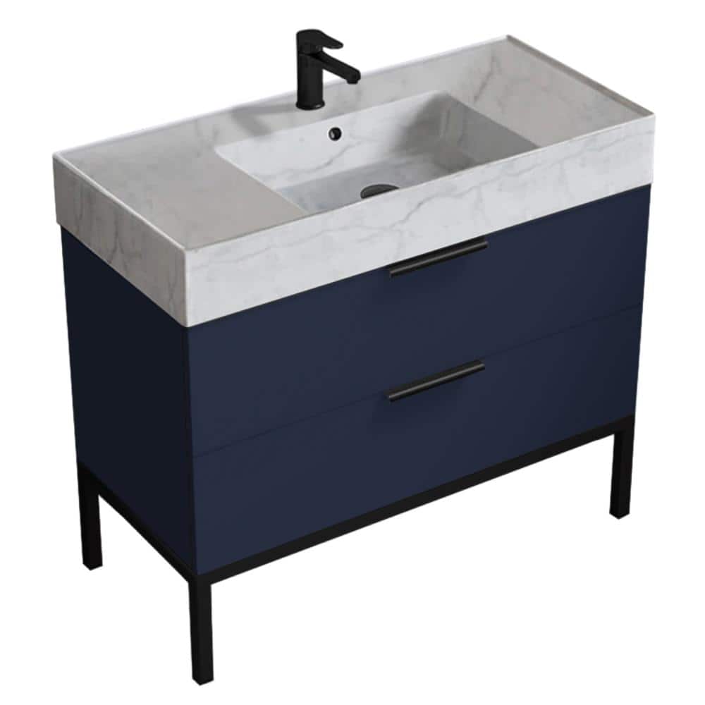Derin 39.53 in. W x 18.11 in. D x 34.65 in. H Floor Standing Bath Vanity in Navy Blue with Ceramic Marble Design Top price history on PriceWatchPro